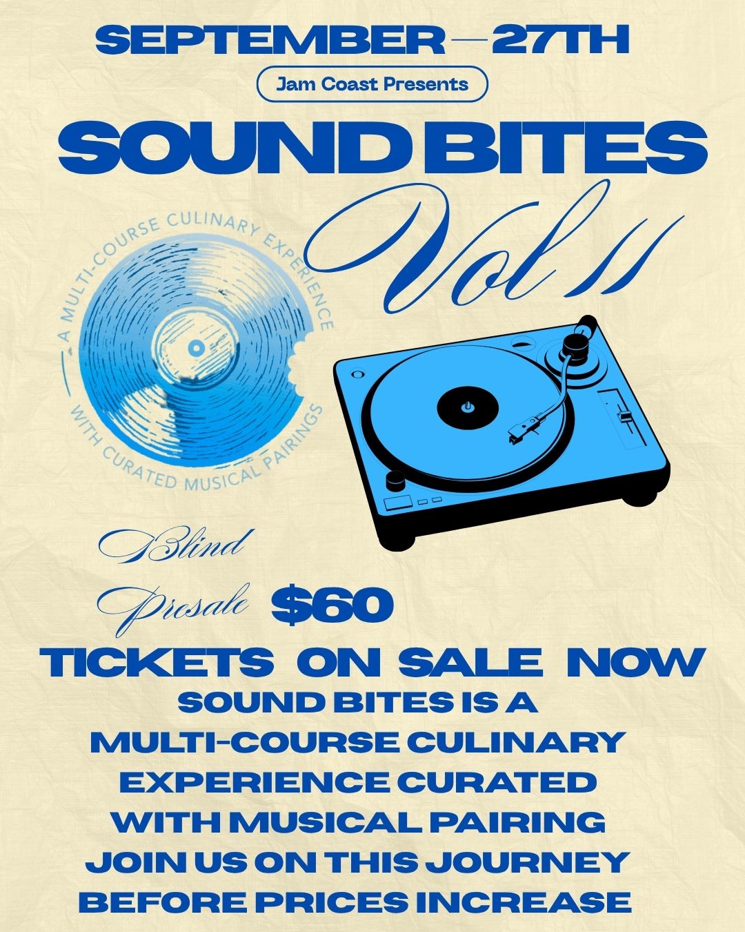 Sound Bites Vol 2 Dinner Reservation Sep 27th